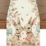 Ostern Hasen Tischläufer, Frühlings Blumen Osterei Tischdecke, Sommer Küche Wohnzimmer Waschbar Esstisch Deko für Osterparty Geburtstagsparty Dekoration 40x180 cm, Rosa