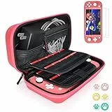 Daydayup Tasche für Nintendo Switch Lite - Harte Hülle Case Tragetasche mit 2 Schutzfolie und 6 Daumengriffkappen, Aufbewahrung von 20 Spiele, Konsole & Zubehör - Koralle