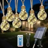 Electight Solar Lichterkette Außen mit 20 Glühbirnen, 12.5M Solar Lichterkette Outdoor Wetterfest mit Vintage Hanfseil, 8 Modi, Timer, Fernbedienung, Solarlichterkette für Aussen Gärten, Balko, Party