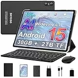 SKYEGG Android 15 Tablet 10 Zoll mit Gemini AI, 30 GB RAM + Erweiterbar auf 2 TB ROM, Widevine L1, 5G WLAN, 6000mAh, Octa-Core, 5MP + 8MP, BT 5.0, Tablet mit Tastatur + Maus, Schwarz
