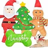 LECHONG Weihnachten Hundespielzeug, 4 Stück Quietsche Spielzeug für Hunde, Gefülltes Kauspielzeug für Zahnen, Bundle für Welpen, Kleine, Mittlere und Große Hunde