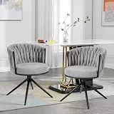 BERYTH Esszimmerstühle drehbar 4er Set Stoff Küchenstuhl Moderne Polsterstuhl Metallbeine Drehstuhl mit Armlehnen Rückenlehne für Esszimmer Küche Wohnzimmer Grau