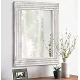 HLFMVWE Wandspiegel mit rustikalem Holzrahmen, rechteckiger Spiegel, Vintage-Hängespiegel für Schlafzimmer, Badezimmer, Wohnzimmer, Bauernhaus, Wanddekoration, weiß, groß, 50,8 x 40,6 cm