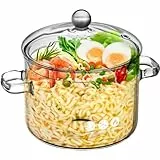 HEMOTON Suppentopf Aus Borosilikatglas 1900Ml Mit Deckel Und Doppelgriff Hitzebeständiger Transparenter Kochtopf Für Suppe Gemüse Und Instantnudeln