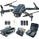 800 Meter Reichweite faltbare Drohne mit Kamera für Anfänger – 60+ Min. Flugzeit, WiFi FPV Quadrocopter mit 4K HD-Kamera, bürstenlosem Motor, Auto-Hover, Auto-Follow (3 Akkus)