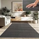 Paco Home Moderner Kuscheliger Wohnzimmer Teppich Kurzflor waschbar flauschig Weich Einfarbig Felloptik zeitlos stilvoll rutschfest pflegeleicht, Grösse:160x220 cm, Farbe:Anthrazit