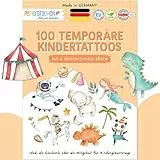 Papierdrachen 100 besonders hautfreundliche Kindertattoos - Tattoos Bunter Mix - kindgerechte Designs - als Geburtstagsmitgebsel oder Geschenkidee - 100% vegan & dermatologisch getestet
