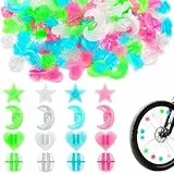 SULIKJHUI 144 Stück Fahrradspeichenclips, Leuchtende Speichenreflektoren aus Kunststoff, Bunte Perlen für Fahrraddekoration (Stern, Herz, Mond, Kugel-Design)