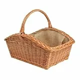 BOGATECO Weidenkorb mit Henkel, rechteckig | Kaminkorb 60x40x28 | Handgewebt, massiv | Holzkorb mit Jute ausgekleidet | Brennholzkorb