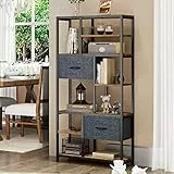 YITAHOME Bücherregal, 7 Regal Standregal mit Schubladen Boden bis zur Decke Lagerregal, industrielle Bücherregal, Stahlregal, geeignet für Wohnzimmer, Büro, Arbeitszimmer, Flur, Küche, Vintagebraun