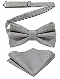 JEMYGINS Herren Baumwollmischung Fliege mit Doppelfalte und Einstecktuch Set,grau