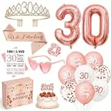 30 Geburtstag Frauen Deko, 30 Geburtstag Deko In Roségold, Krone Schärpe Luftballons Brille Grußkarte Haarband Tortentopper für Geburtstagsdeko 30 Frau Entworfene Geburtstags-Geschenkbox
