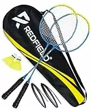 Redfield Badminton Schläger Set, enthält 2 Badmintonschläger, 2 Federbälle, Trage Tasche, 2 Griffband, Federball Set für 2 Spieler, fur Sport und Unterhaltung
