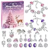 Adventskalender Schmuck- Adventskalender 2025 Teenage Mädchen, Rosa und Lila Kristall Anhänger, Weihnachtskalender Schmuck Basteln Mädchen Halsketten Armbände