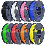 SUNLU 250g*8 PLA Filament Schnell Drucken 1.75 mm, Bündel 3D Drucker Filament, Maßgenauigkeit +/- 0.02 mm, 8 Rollen 0.25kg Spule PLA Filaments (Schwarz+weiß+grün+rot+orange+gelb+rosa+blau)