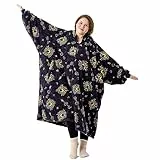 Winthome Übergroße Decke mit Kapuze für 90–150 kg, Damen, Herren, Erwachsene, 3–6XL, übergroße Sherpa-Decke mit verlängertem Reißverschluss, Blaue Sonne, One size