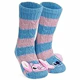 Get Trend Disney Stitch Kuschelsocken Damen Größe 35-41, Rutschfest, Winter Stoppersocken, Geschenke für Frauen & Teenager (35/41 EU, Blau/Rosa Stitch)