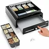 ACROPAQ Kassenschublade - Kassenlade mit Push-Öffnung, (42 x 41 x 10 cm), 8 Münz- & 4 Geldscheinfächer, Stromlos, Robustes Metallgehäuse, Metallschublade mit entnehmbarem Einsatz - Kasse