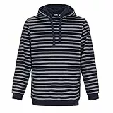 modAS Bretonisches Kapuzenshirt Pullover gestreift Unisex – Streifenpullover Ringelpullover mit Kapuze aus Baumwolle in Blau/Graumelange Größe XXL