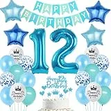 Ohaoduo Luftballons 12. Geburtstag Junge Blau Dekoration Tortendeko Geburtstag 12 jahre Deko 12. Junge Party Deko Geburtstagsdeko 12 Jahre mädchen Luftballons 12 Blau