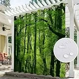 Hiseng wasserdichte Vorhänge Outdoor, Wald Muster Outdoorvorhänge Wetterfest Blickdicht Verdunkelungsvorhang mit Ösen 1 Stück Sichtschutz Sonnenschutz Vorhang für Garten (230x270cm,Grün Wald)
