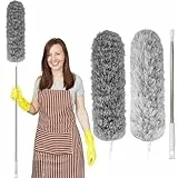 YUEVER Staubwedel Teleskop Waschbar 2pcs, Staubwedel Lang Ausziehbar bis 2.5m, Grau Staubwischer Mikrofaser mit Verbiegbare Eckbesen, für Männer, Frauen, Senioren, Hohe Decken, Leicht Wiederverwendbar
