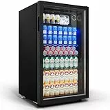 TRIUMPHKEY 85L Getränkekühlschrank,mit Glastür & Blauer LED-Beleuchtung,3 Verstellbare Ablageböden für Soda/Bier/Wein,Perfekt für zu Hause,Partys | Bele LED-Beleuchtung getränkekühlschränke