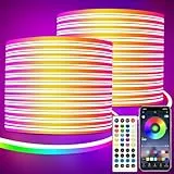 segrass Neon Led strip 30m mit Fernbedienung APP Steuerung IP65 wasserdichte flexible Neon Rgb LED Streifen 24V LED Neon band strip anwendbar auf Schlafzimmer Raum und Außendekoration(2 Rolls of 15M)