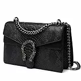 Travistar Klein Umhängetasche Damen - Kette Handtasche Damen Klein Schultertasche Leder Crossbody Bag Tasche Mode Schlange Gedruckt Abendtasche mit Verstellbarer Ketten-Schulterriemen Schwarze