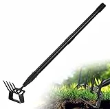 Gartenhacke, 124cm 2-in-1 Steigbügelhacke Gartenwerkzeuge mit 4-Zahn Spike, Hula Hacke mit verstellbarem Langem Griff für Unkraut, Lockerung Boden