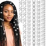 Nogeqi 60 Stück Silber Dreadlocks Schmuck Haarschmuck Silber Haarringe für Zöpfe Haar Schmuck Braids Verstellbar Cuffs Haarspiralen Clips Hair Charms Jewellery für Braids Zubehör