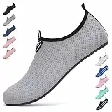 BARFULKER Badeschuhe Damen Herren Wasserschuhe Neoprenschuhe Strandschuhe Aquaschuhe Surfschuhe Schwimmschuhe Wassersportschuhe Barfuß Schuhe Leicht Hausschuhe. Grau, 39 EU