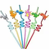 Ulife Mall 6 Stück Neuheit Dinosaurier Strohhalm Wiederverwendbare Plastik Strohhalme Lockige Party Trinkhalme Kinder Geburtstagsfeier Dekorationen Partybedarf