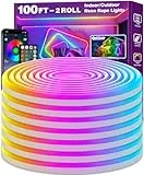 AILBTON 100FT Neon Led Strip,Flexible Streifen,Multiple Modes,IP65 Outdoor RGB Lights Waterproof,Music Sync Gaming Led Strip Lights for Bedroom Indoor，Control with App/Remote
