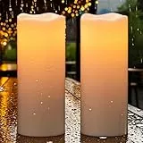 Eldnacele Solar LED Kerzen für Außen, SolarKerzen Outdoor, Wasserdichte Solarleuchte, Akku, Campinglampe Flammeneffekt, Flackerlicht, AUTO Dämmerungsschalter, Set mit 2 Stück (Ø10 x 25 cm, Creme)