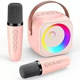 Karaoke Maschine Kinder mit 2 Mikrofonen, Mikrofon Kinder Geschenk Mädchen 3-10 Jahre, Drahtloses Mini Karaoke Maschine Kinder Mädchen Spielzeug für Partei, KTV - Weihnachten Geschenke