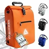 FREITHAL - 3in1 Fahrradtasche Rucksack [25L] Verwendbar als Gepäckträgertasche, Rucksack & Umhängetasche - 100% wasserdichte & Reflektierende Fahrradtasche - Mit 16' Laptopfach - Orange