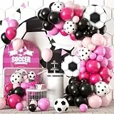 Fussball Luftballon Girlande, Schwarz Rosa Hot Pinke Ballon mit 4D Fußball Folienballons,Fussball Deko Geburtstag Mädchen, Rosa Luftballon Girlande for Fussball Geburtstag Party Dekoration