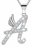 B.Catcher Initiale A Halskette für Damen - 925 Sterling Silber geflügelter Buchstaben-Anhänger mit Zirkonia, nickelfreier hypoallergener Schmuck (16 x 9 mm), Geschenk für Geburtstag und Valentinstag