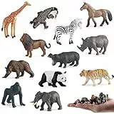 Mini Safari Tierfiguren Spielzeug - 12 Stück Kunststoff-Miniatur-Figuren von Tieren aus dem Wald, Dschungel und Zoo - Kuchenaufsatz und Partygeschenk für Kinder