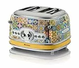 Ariete Toaster 156 Positano, Mediterranes Design, 4 Schlitze mit Separaten Bedienelementen, 6 Bräunungsstufen mit automatischem Auswurf, Krümelfach, Toast-, Aufwärm- und Auftaufunktion, 1630W