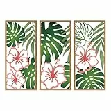Resama Palmblätter, Metall-Wanddekoration, tropische Wandkunst, minimalistische Hibiskusblumen, Dekoration, Vintage, tropische Pflanze, Wandskulptur für Wohnzimmer, Schlafzimmer, Badezimmer, Büro, 3