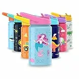 BOZ Trinkflasche Kinder Kohlensäure Geeignet, Edelstahl Thermosflasche mit Strohhalm, 414 ml auslaufsicher, vakuum-isoliert, doppelwandig, niedliches Meerjungfrau-Design für Schule & Ausflüge