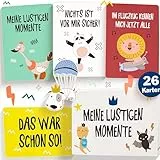 OLGS Baby Meilensteinkarten – 26 Lustige Erinnerungskarten für Jungs & Mädchen – Babymomente perfekt zur Geburt oder Babyparty – Inkl. Magnetbox