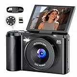 Digitalkamera 4K Kamera Fotokamera 56MP: 3 Zoll 180° Flip-Bildschirm Digital Kamera with Moduswahlrad für Vlog - Vintage Fotokamera Kinder - Geschenke für Teenager Junge Mädchen 8-16 Jahre Schwarz