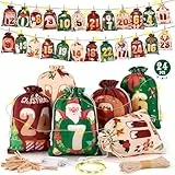 DazSpirit Adventskalender zum Befüllen 2025 mit LED Lichtern, 24 Groß Adventskalender Stoffbeutel, Advents kalender Selber Befüllen für Kinder & Erwachsene, Säckchen mit Holzklammern und Hanfseil