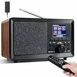 Wholede DAB Plus Radio mit Bluetooth, DAB Radios mit Fernbedienung DAB+/FM Radio Retro Holz Digitalradio Küchenradio Radiowecker mit Zweifacher Alarm und USB/AUX Hafen
