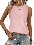 BAISHENGGT Damen Tank Tops Sommer Rundhals Ärmellos Ausgehöhlt Basic T Shirt Oberteile Rosa L