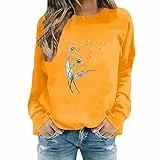 FNKDOR 2023 Neu Herbst und Winter Damen Teen Girls Taraxacummuster Sweatpullover Sweatshirt ohne Kapuze Angesagte Coole Damenpulli (Yellow, XL)