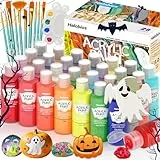 Halobios Acrylfarben-Set mit Pinsel und Palette – 28×60 ml hochwertige ungiftige Acrylfarbe, mit fluoreszierenden und metallischen Farben, schnell trocknend, wasserfest und lichtecht